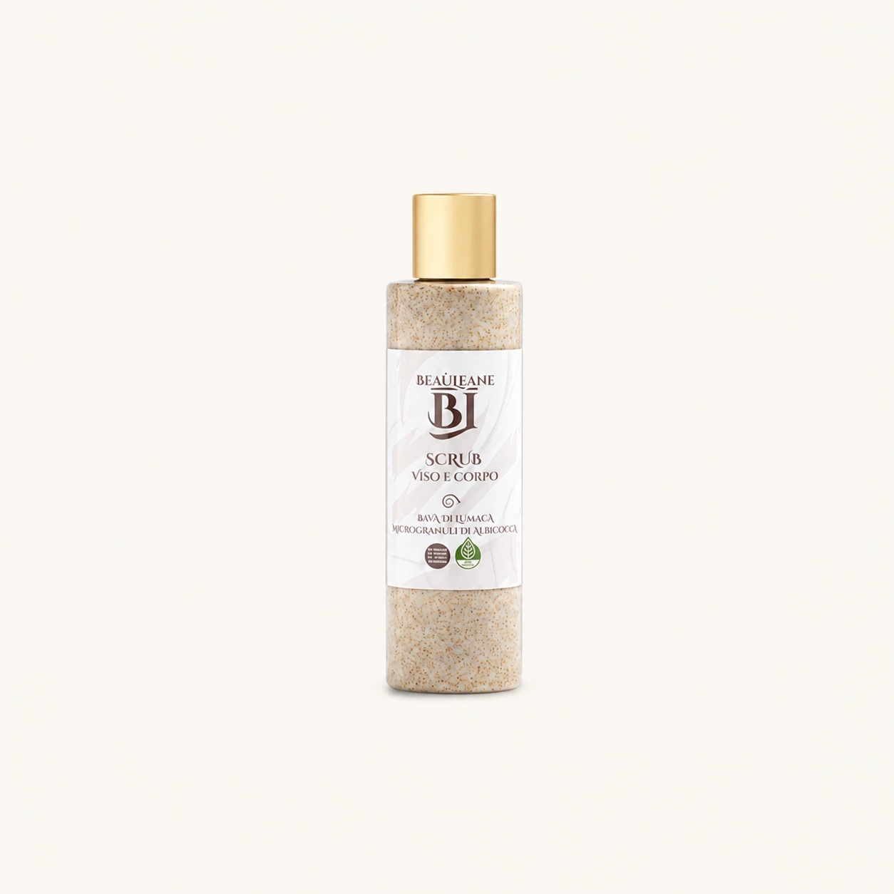 Scrub Viso Corpo BEAULÉANE su sfondo avorio